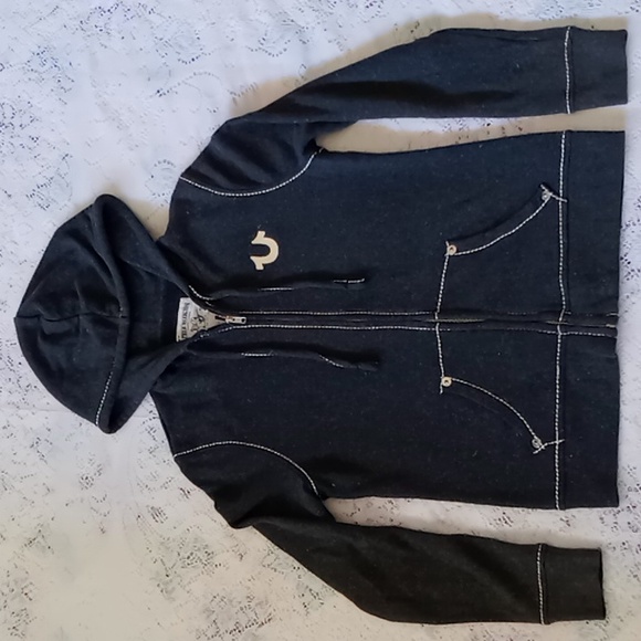 True Religion Women's Big T Zip Hoodie Heather Gray Size M - Picture 7 of 14